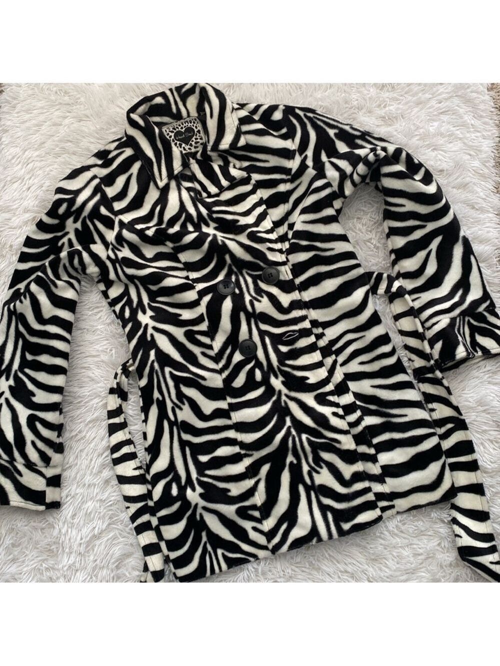 NWOT heart soul zebra lux faux fur zebra trench coat - Picture 14 of 15
